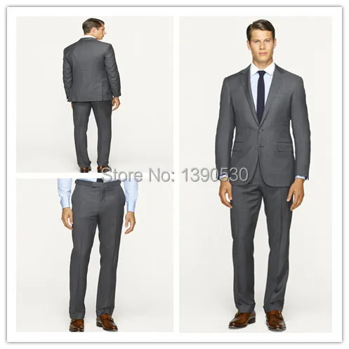 

100% wool Hand made solid dark grey 2 pieces(jacket+pants) two buttons notch lapel custom made suits