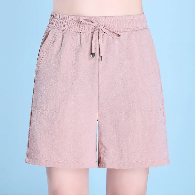 

Summer Shorts Women Cotton Linen Shorts Trousers Feminino Women's Elastic Wasit Home Loose Casual Shorts Plus Size With Pocket