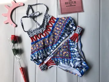 

2017 New Bandage National Style Bikini Set Sexy Swimwear Bathing Suit Swimsuit High Neck For Women