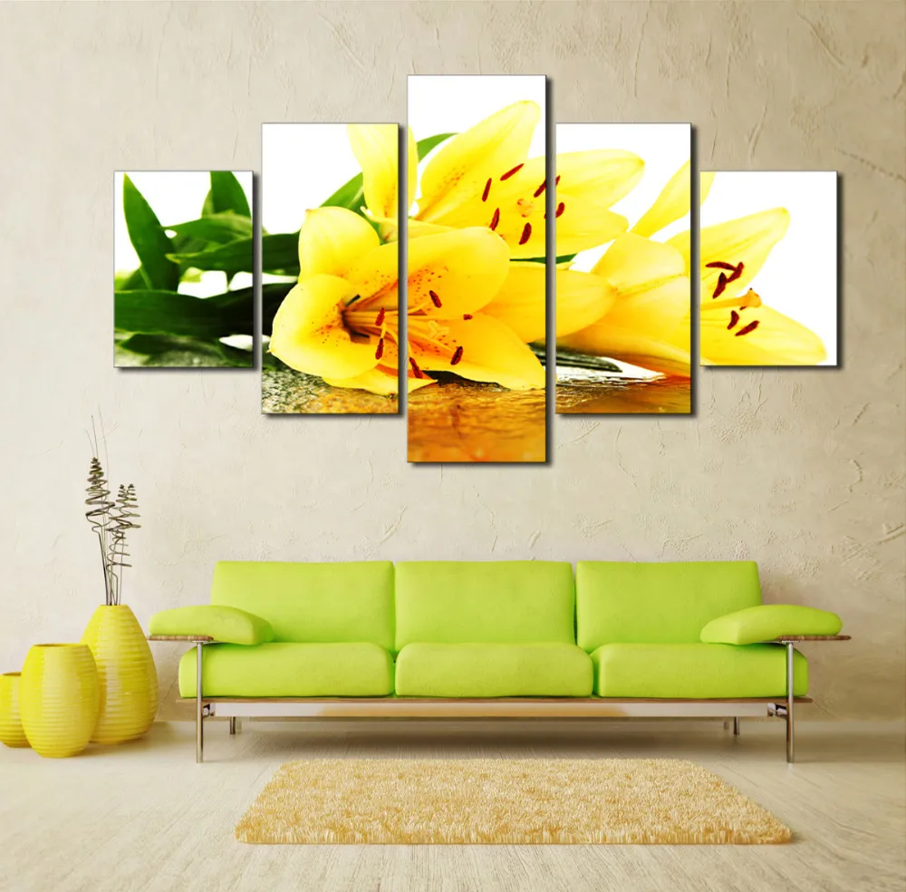 

5 Piece Yellow Lily Modern Home Wall Canvas Picture Art HD Print Painting On Canvas For Living Room Decor Unframed
