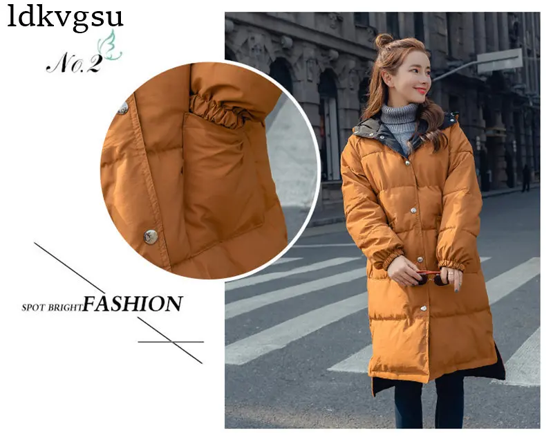 Двухсторонняя женская зимняя куртка с капюшоном, большие размеры, Длинная женская куртка, пальто, теплая плотная парка, Chaqueta Mujer A1443