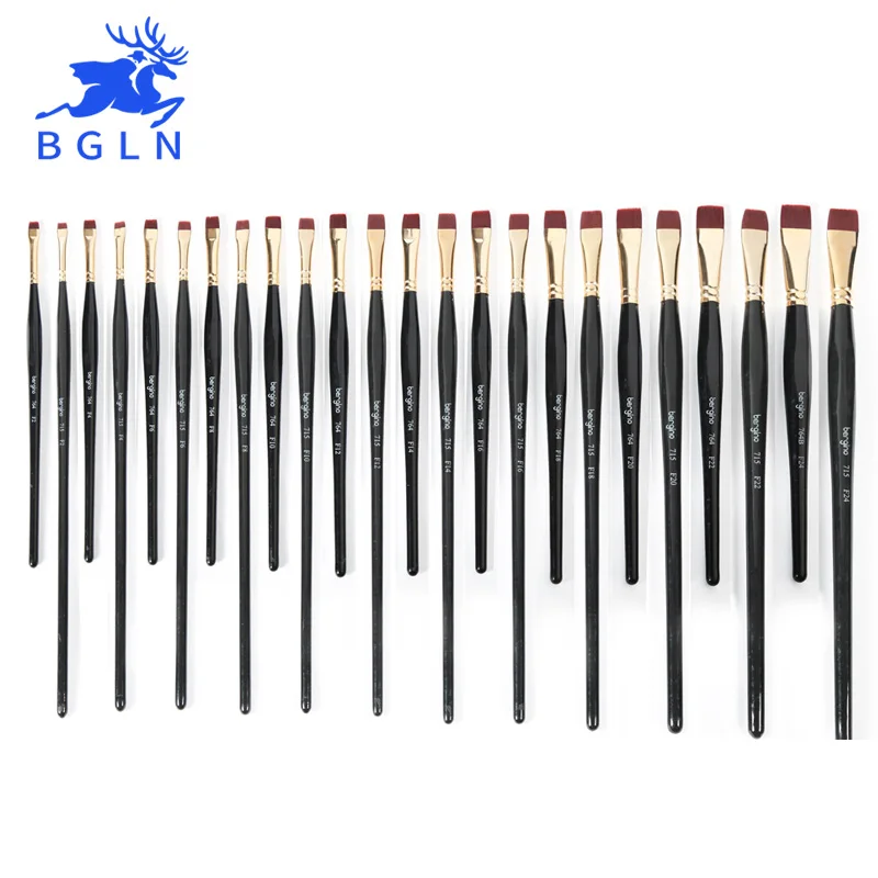 Kopen 1 stuk Nylon Haar Platte Borstel Verschillende Vorm Aquarel Kwast Lange Handvat Olie Acryl Schilderen Borstel Kunst Levert 715 764