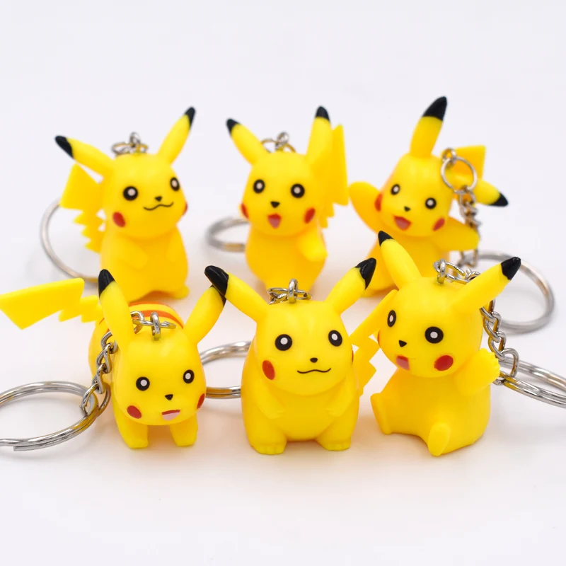 

6pcs/lot Pikachu Mini Figures 3D Led Keychain Anime Go Key Chians Key Holder Pendant Figure Toys Children Gifts Free Shipping