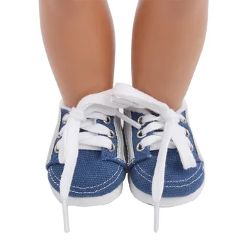 

18 inch Girls doll shoes Dark blue Sports Shoes Canvas shoes American newborn sneakers Baby toys fit 43 cm baby dolls s43