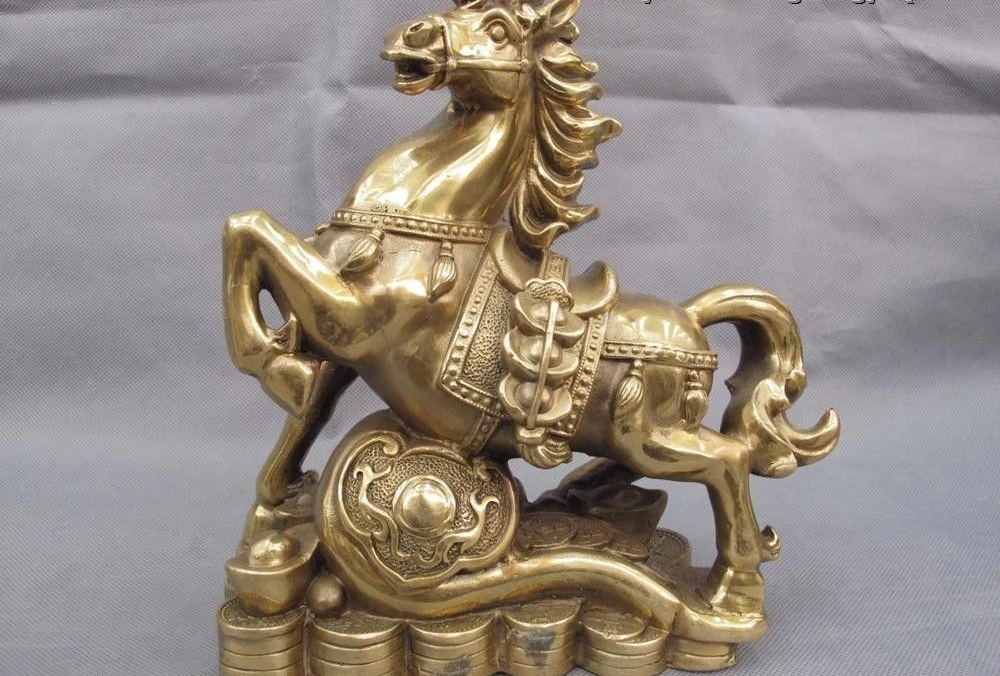 

Chinese Folk Copper Bronze Fengshui Lucky Wealth RUYi YuanBao Zodiac War Horse