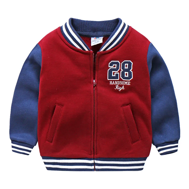 Autumn Winter Active 2-7 8 Years Children Full Sleeve V-Neck Sports Outwear Coats Kids Baby Boy Baseball Plus Velet Jacket