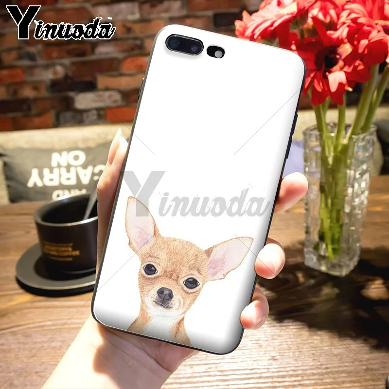 Yinuoda животных собаки чихуахуа Модный чехол из черного сотового телефона для iPhone
