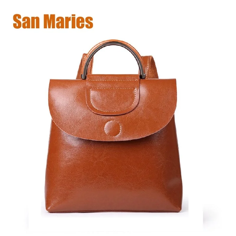 

San Maries New 2018 Women Leather Backpack High Quality Fashion Leisure Backpacks for Teenage Girls School Travel Bags Sac Femme