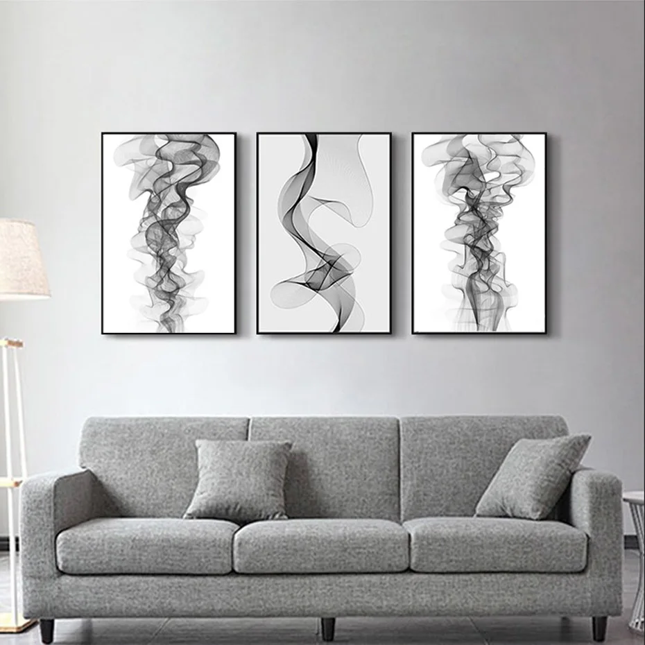 Minimalist Abstract Wavy Lines Pattern Black White Canvas Paintings Poster Wall Art Pictures for Living Room Home Decor No Frame