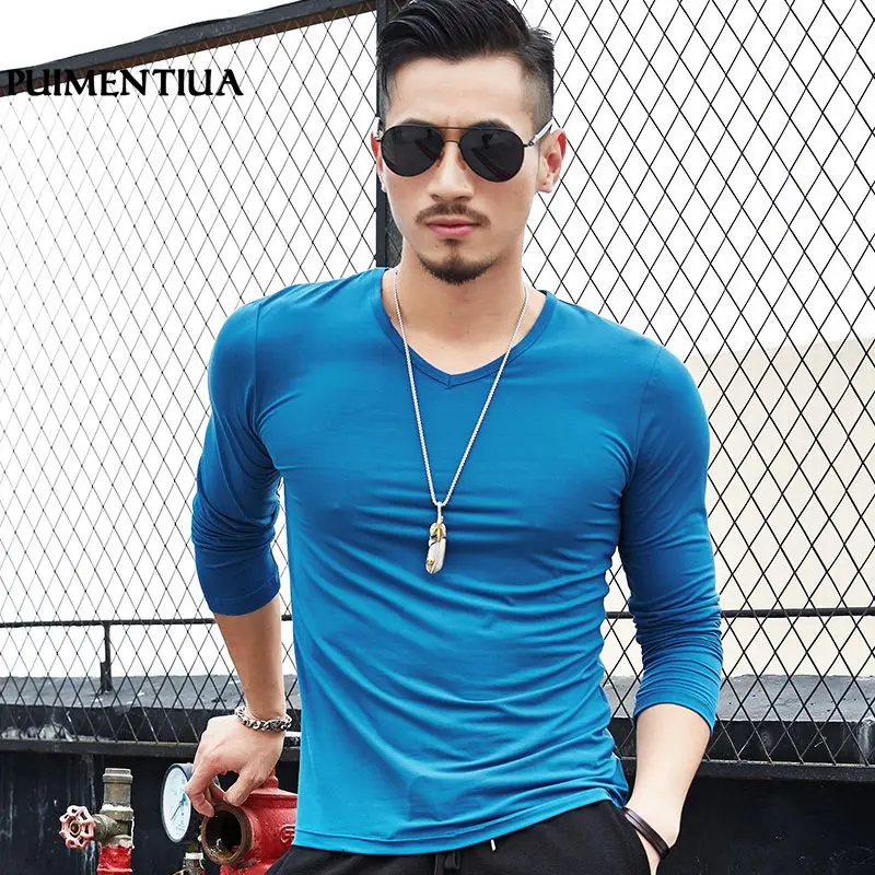 Puimentiua 3XL básica de los hombres camiseta Casual sólido de manga larga camiseta Hombre primavera otoño Top talla grande ropa camiseta masculina Puimentiua 3XL básica de los hombres camiseta Casual sólido de manga larga camiseta Hombre primavera otoño Top talla grande ropa camiseta masculina