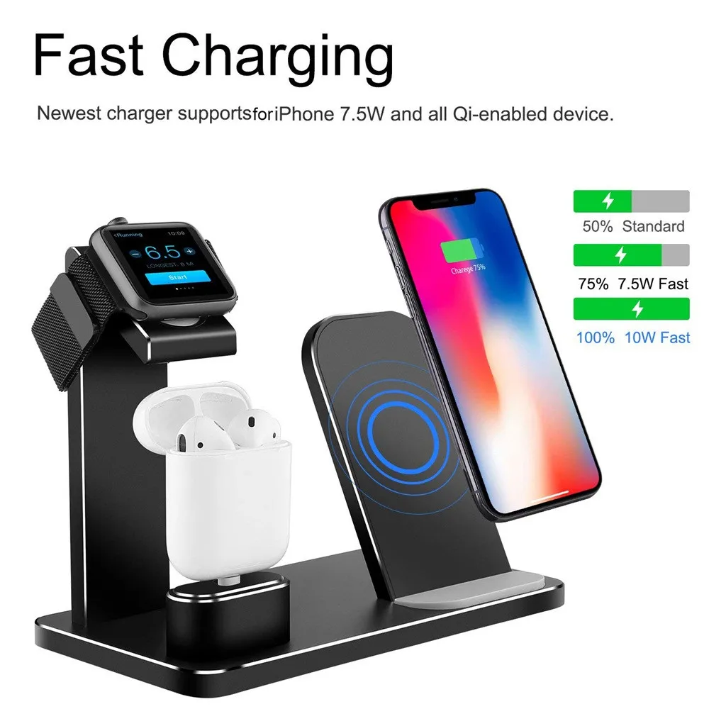 Новинка 2019 Qi Беспроводная зарядка подставка для iPhone док держатель Apple Watch Airpods 3 в 1