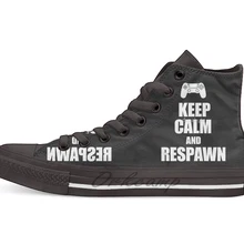 Gamer Keep calm and respawn дизайн дышащий Повседневный высокий Топ на шнуровке холщовая обувь кеды для Прямая