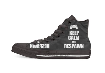 

Gamer Keep calm and respawn Design breathable Casual High Top lace-up Canvas shoes sneakers For Drop shipping