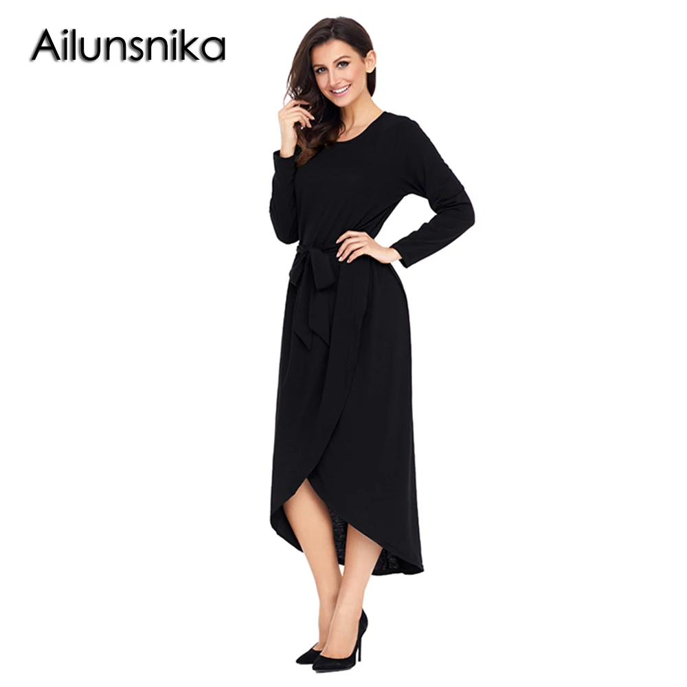 Ailunsnika 2018 Новый осень зима Повседневное черное платье из Джерси для Для женщин