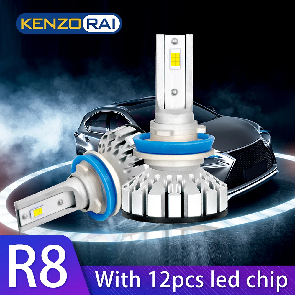 

2pcs R8 Car LED Headlight Each with 12pcs led chip H7 H4 H1 H3 H8 H9 H11 9005 9006 9012 LED Bulbs 9600LM 12V 60W 6000K Car Light