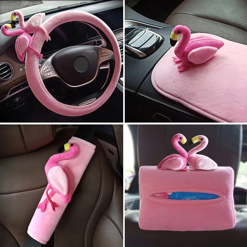 Zoete Flamingo auto stuurhoes mode korte pluche Handvat cover accessoires voor bmw e46 e36 e90 - AliExpress