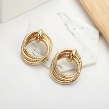 Новые винтажные серьги-кольца золотистого цвета для женщин, тяжелые двойные круглые массивные серьги, подарок на вечерние