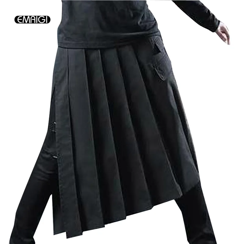 

Men Shorts Skirts Hypotenuse Long Tether Apron Shorts Male Fashion Casual Shorts Nightclub Punk Gothic Stage Costumes