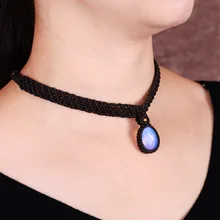 BOEYCJR натуральный камень плетеная веревка ожерелье короткая цепочка ручной работы ювелирные изделия винтажное этническое ожерелье для женщин подарок