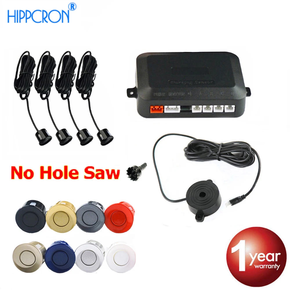 

Hippcron Car Parking Sensor Kit Buzzer No Drill Hole Saw 22mm 4 Sensors Reverse Radar Sound Alert Indicator System 8 Colors