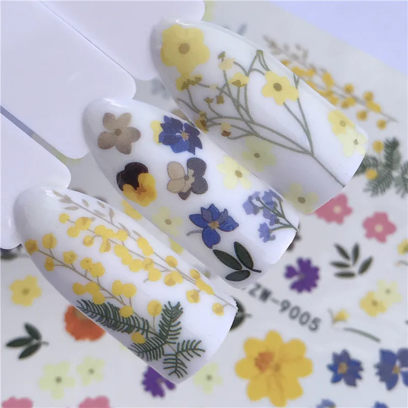 

YWK 1 Sheet Nail Sticker Water Transfers Stickers Mixed Flowers Colorful Designs Decal DIY Nail Art Foil Tips Stencil