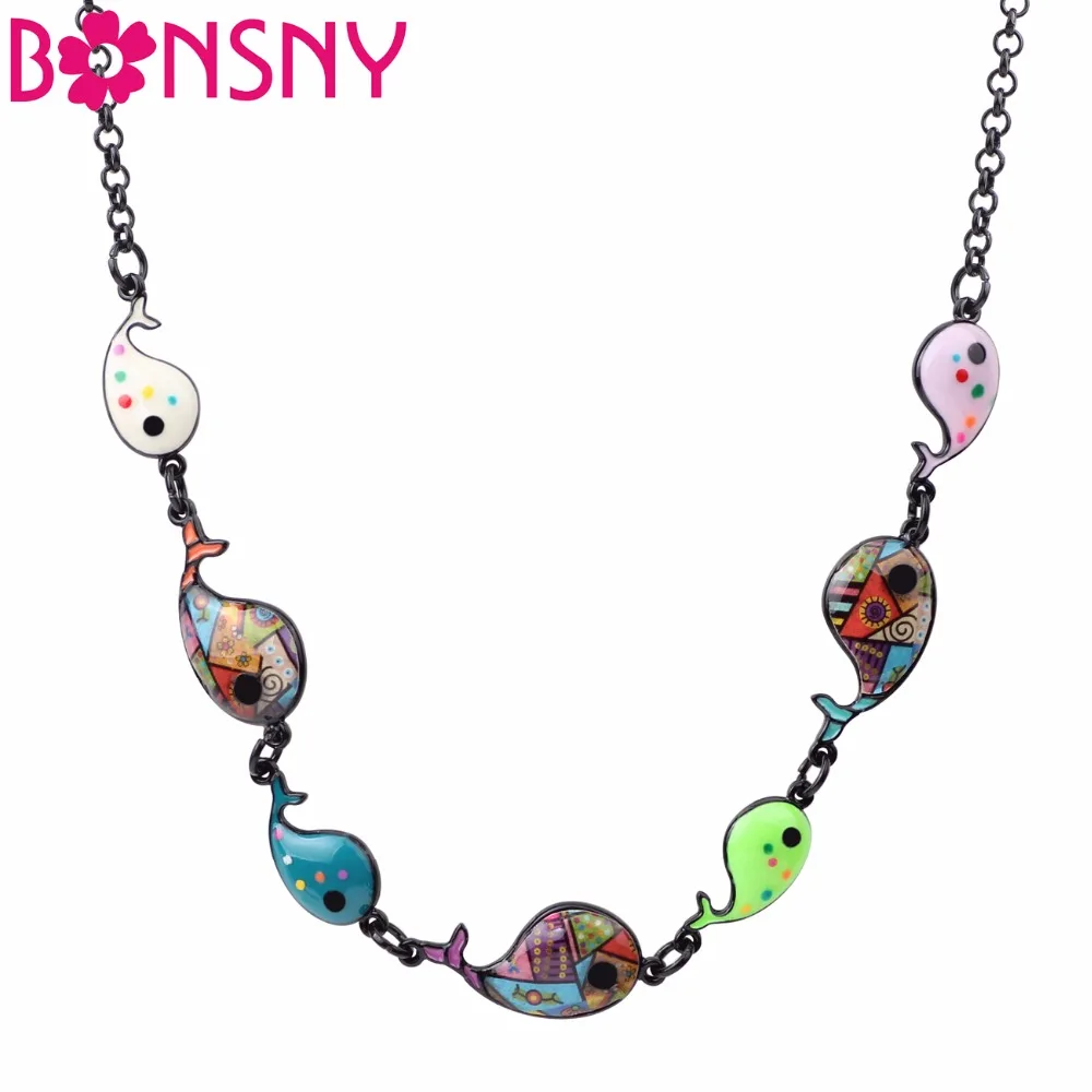 

Bonsny Enamel Alloy Ocean Animal Whale Necklace Pendant Chain Choker Collar Novelty Jewelry For Women Girls Gift Party Wholesale