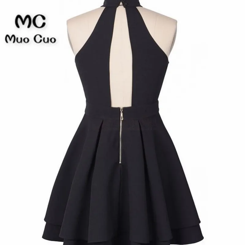 Halter Black Open Back Homecoming Dress Party Dresses4