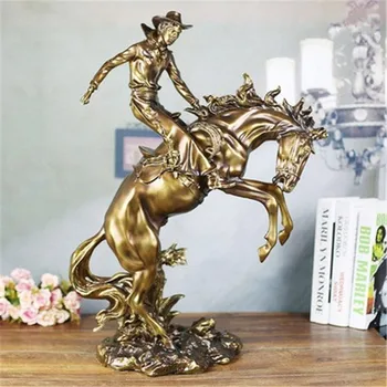 

West Cowboy Galloping Horse Statue Creative Craftwork Desktop Decoration Office Commercial Gifts G1306