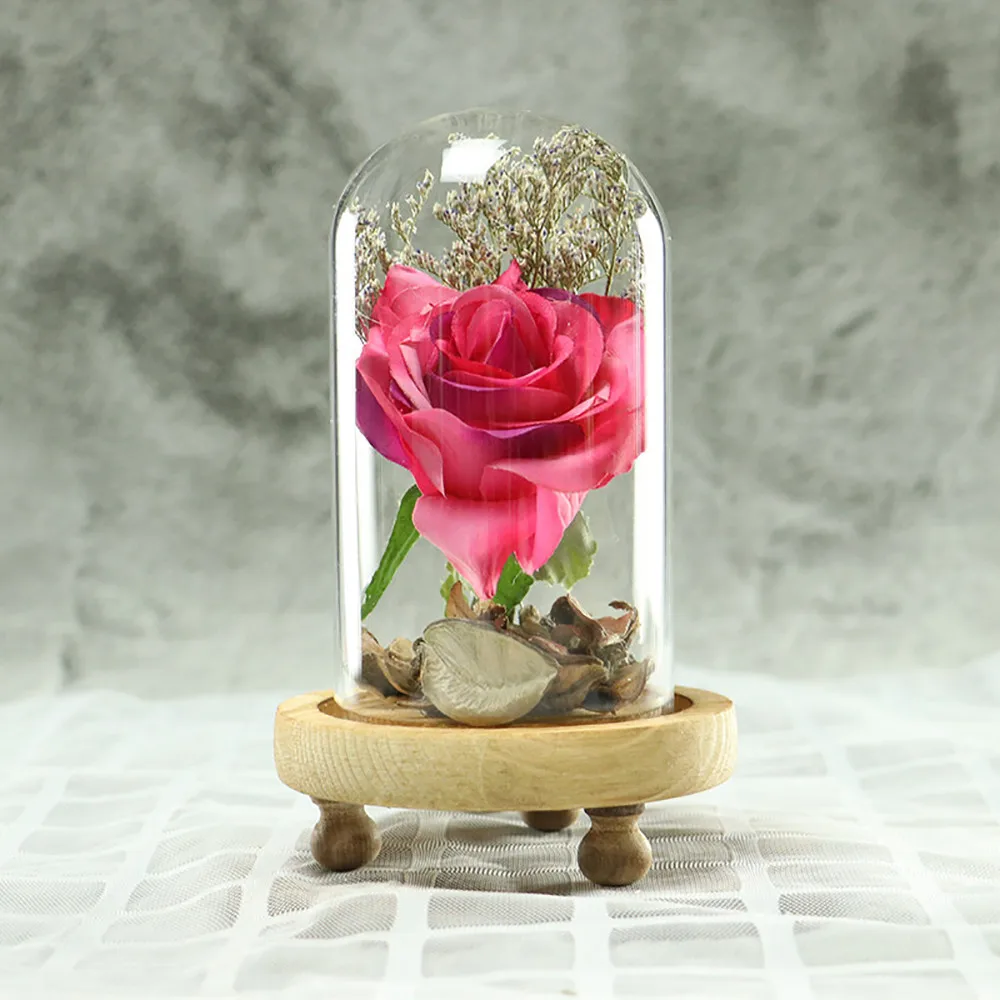 Романтический бессмертный цветок микро пейзаж Роза моделирование стекло тени светодиодный сигнал фермерский дом Декор Искусственные цветы - Цвет: Rose
