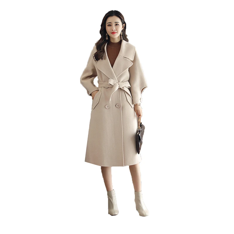 

Winter Cashmere Coat Female Wool Jacket Coats Women Fashion Loose With Belt Long Sleeves White High Quality Ladies Overcoat