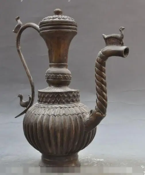

S06420 8" Marked chinese Pure old bronze Phoenix Bird statue Wine Tea Pot Flagon teapot discount 30% (C0324)