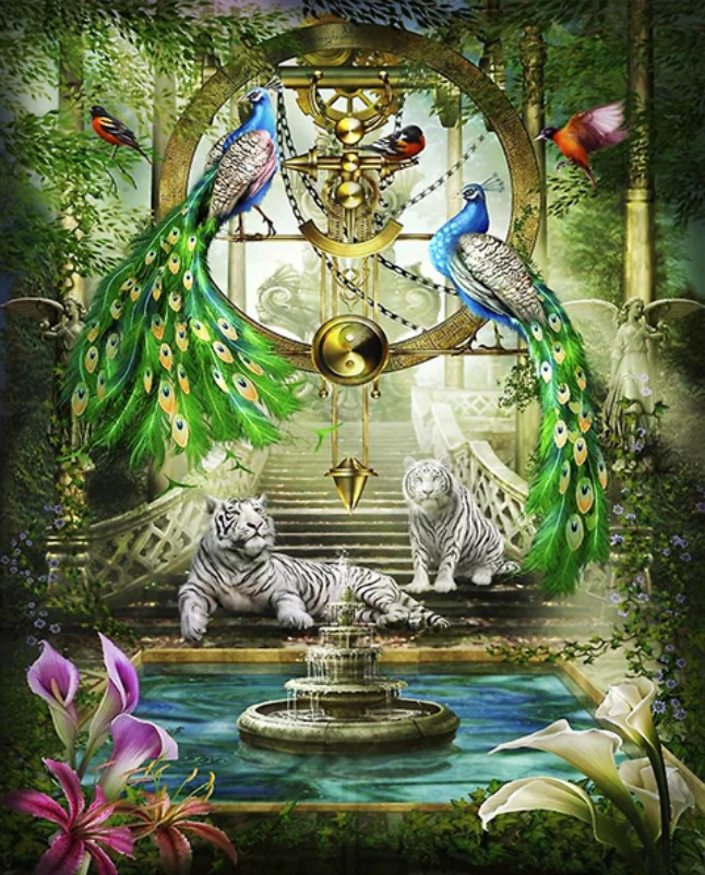 

Full circular Diamond Painting Tiger Bird Peacock Cross Stitch Diamond Rhinestones Diamond Embroidery Resin Drill Home decor