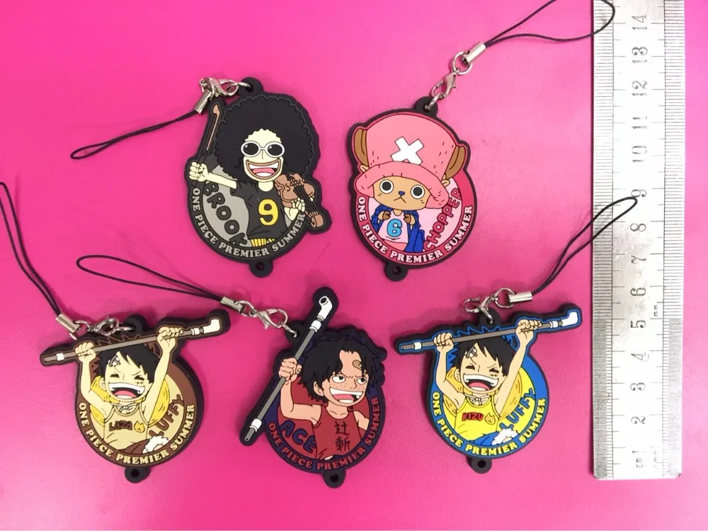 5pcs/set Anime One piece pvc figure Luffy chopper phone strap Keychain