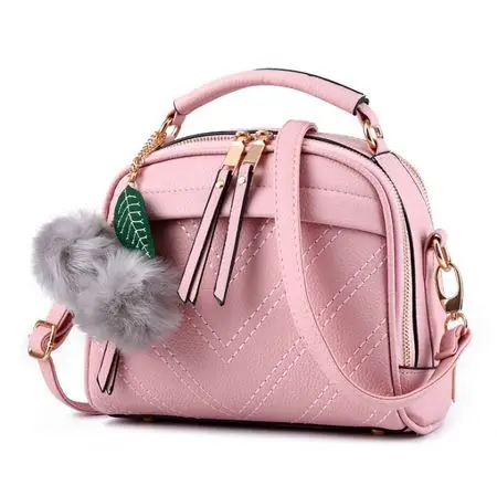 Женские сумки-мессенджеры из искусственной кожи, модные роскошные сумки с подвеской в виде плюшевых шариков, дамская сумка через плечо, сумка Bolsas HP310Z - Цвет: Розовый