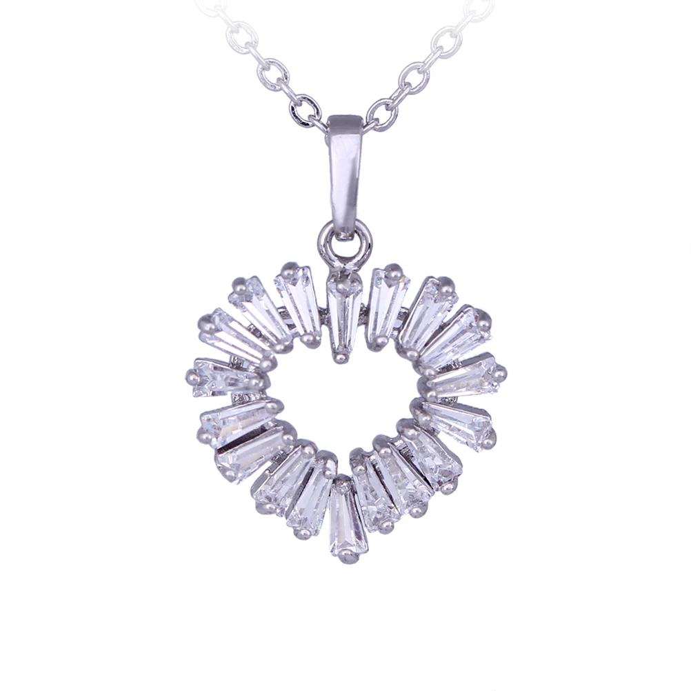 Fashion Heart Shaped Zircon Decorated Pendant Necklace (Silver)in