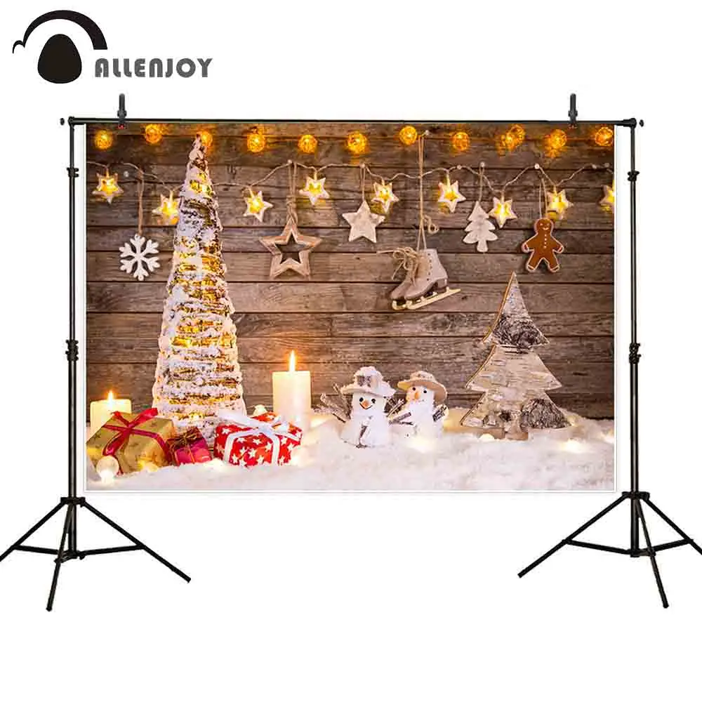 Allenjoy фон для фотосъемки Рождественская елка деревянные подарки Снеговики свеча