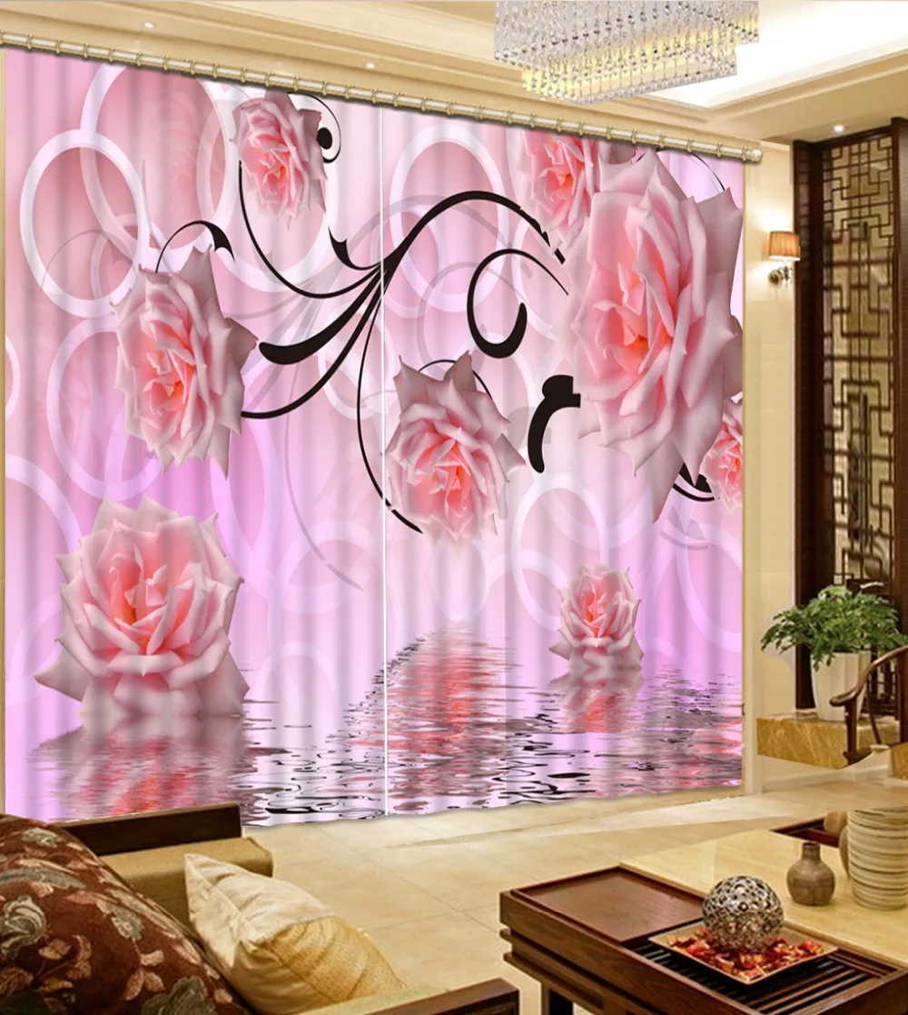 

European Sheer Curtains Photo Painting Blackout 3D Rose Curtains Living Room Bedroom 3D Curtains Home Decoration