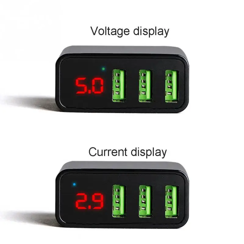 3 Port USB Phone Charger LED Display EU Plug Smart Fast