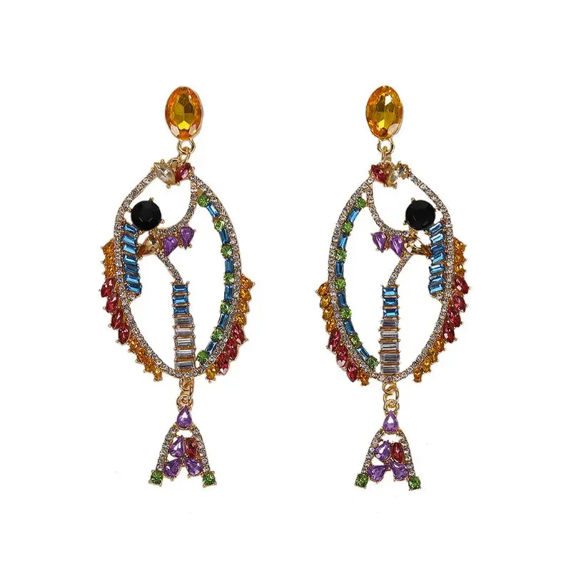 

Colorful Shining Crystal Large Fish Bird Drop Earrings Women Statement Jewelry