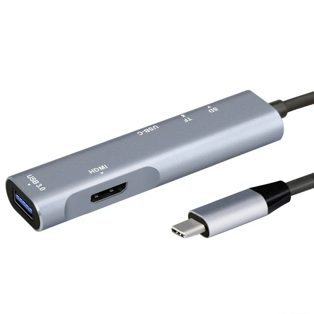 USB C концентратор, тип C адаптер с 1 USB 3,0 концентратор Порты и разъёмы и SD/TF Card Reader & Тип C передачи данных порты и разъёмы и 4 К видео HDMI Порты и