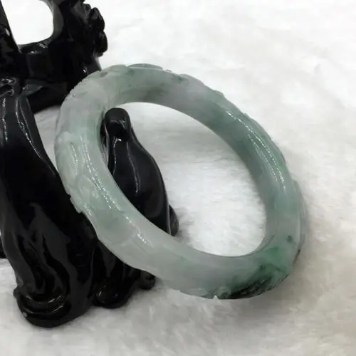 

2616 China Beautiful Hand-carved Green Jadeite Jade Gems Bracelet Bangle