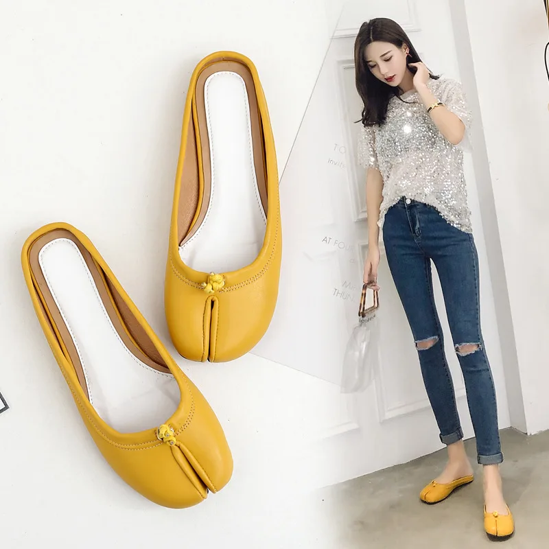 

2018 new round head baotou flat with women's shoes casual flat with solid color women's shoes