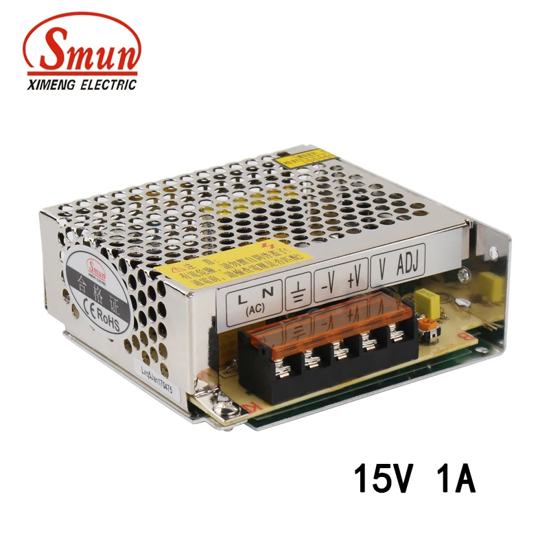 

SMUN S-15-15 Single Output 15W 15V 1A Switched Mode Power Supply With CE RoHS Approved