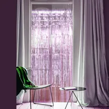 1 PACK 3ft x 8ft Pink Fringe Foil Curtain Party Tinsel Backdrop for Photography Room Wedding Birthday Showers Party Supplies