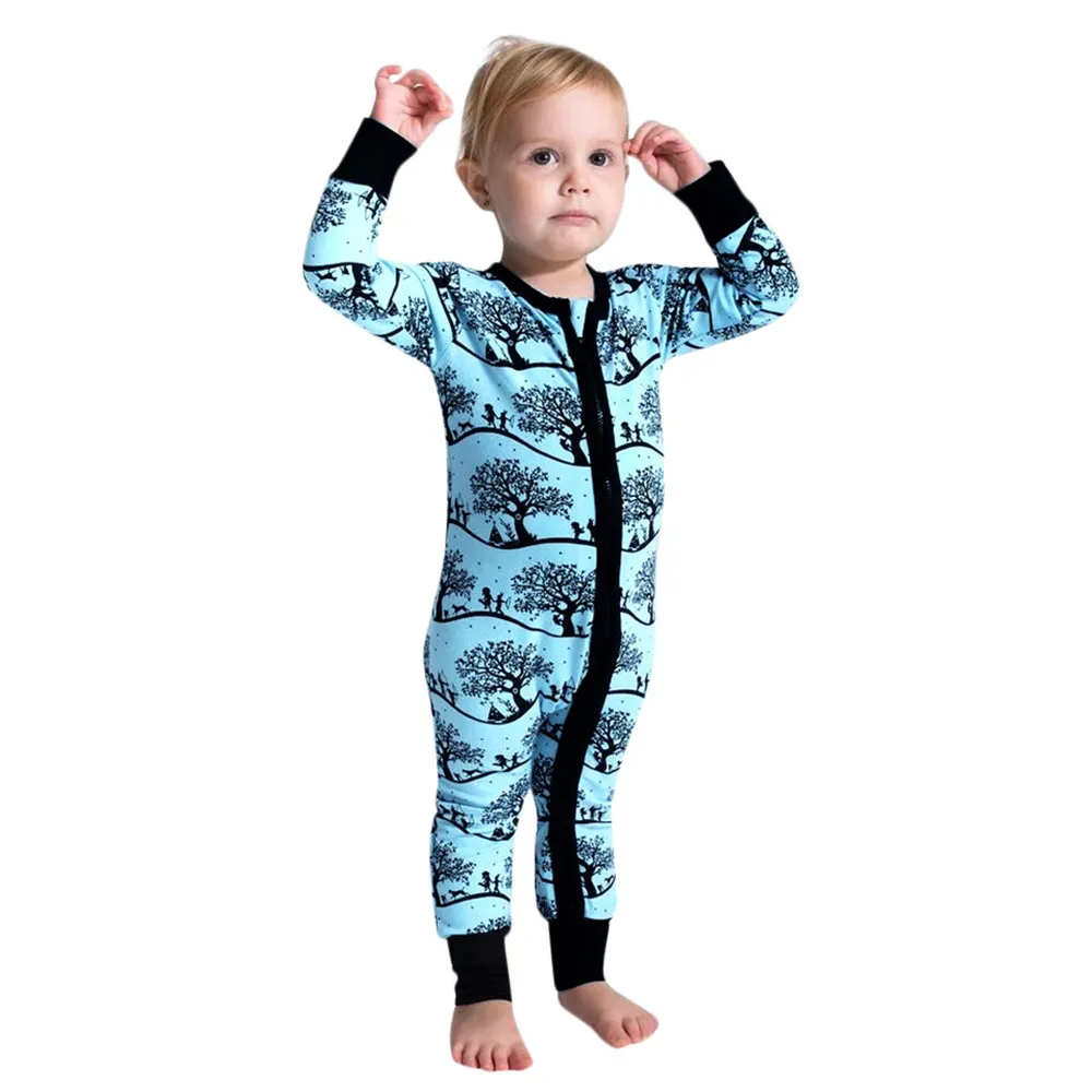 Newborn Infant Baby Boys Girls Cartoon Print Zipper Cotton Romper