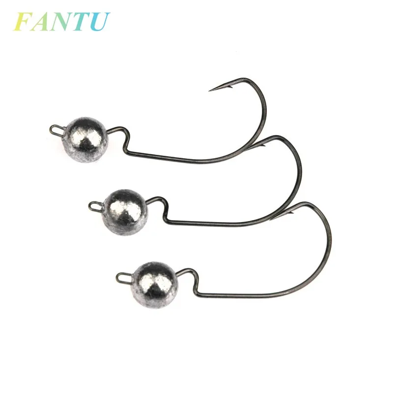 FANTU Lead Offset Jig Head 3.5g/7g/10g Soft Lure Worm Mustad Hook Plain Fishing Round Jig Head