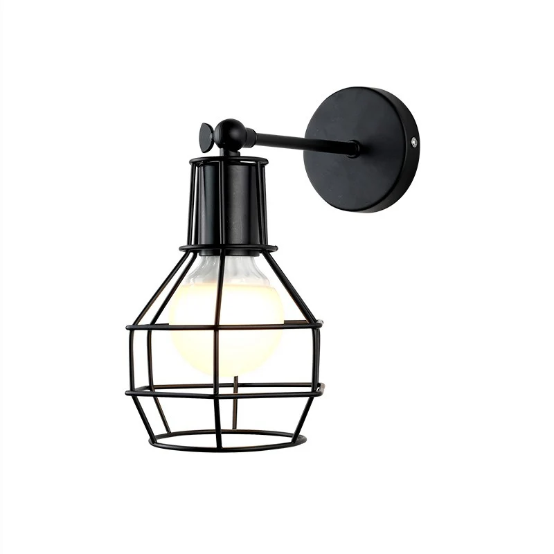 Vintage American E27 LED Wall Lamp Iron Cage Wall Lights Restaurant Corridor Balcony Retro Indoor Home Decor Lighting Fixture (12)