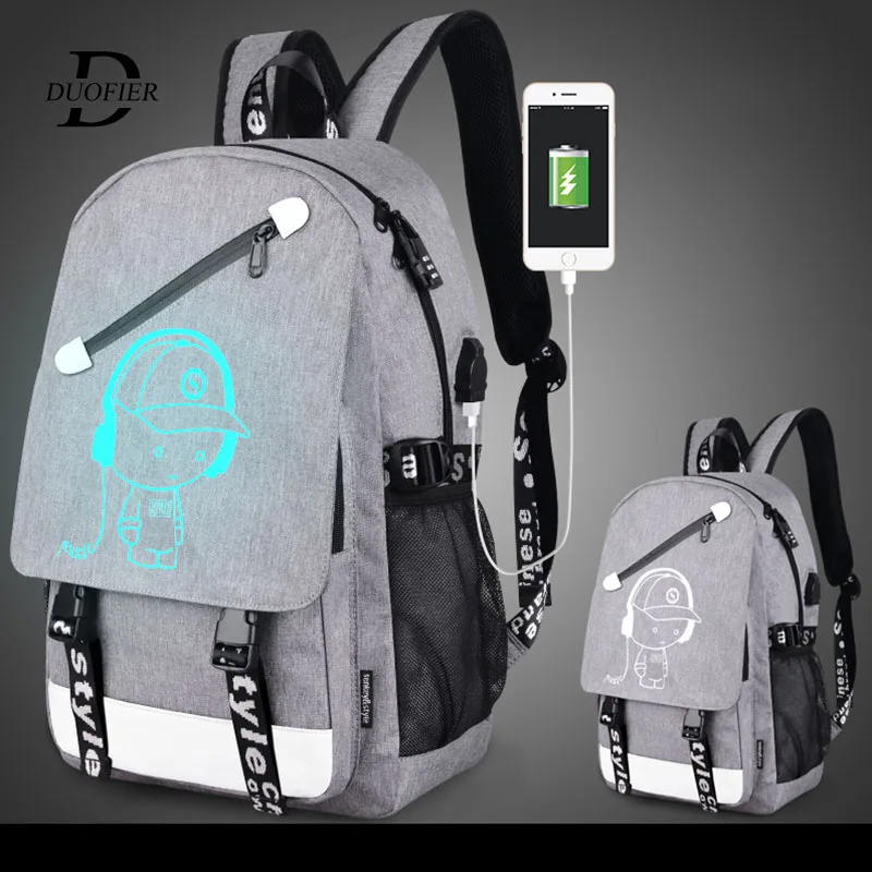 

Fashion Backpacks Student Luminous Animation School Bags For Boy Girl Teenager USB Charge Computer Anti-theft Laptop Back pack