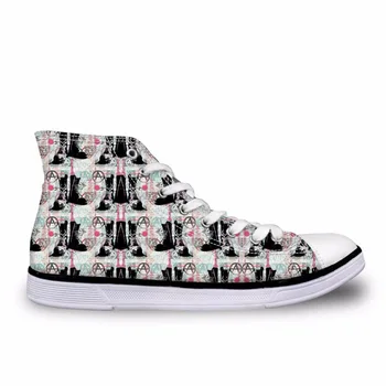 

Sneakers Women Flats Female Vulcanize Shoes Fashion High Top Canvas rock pattern with skulls Shoes for Female Shoes Woman Casual