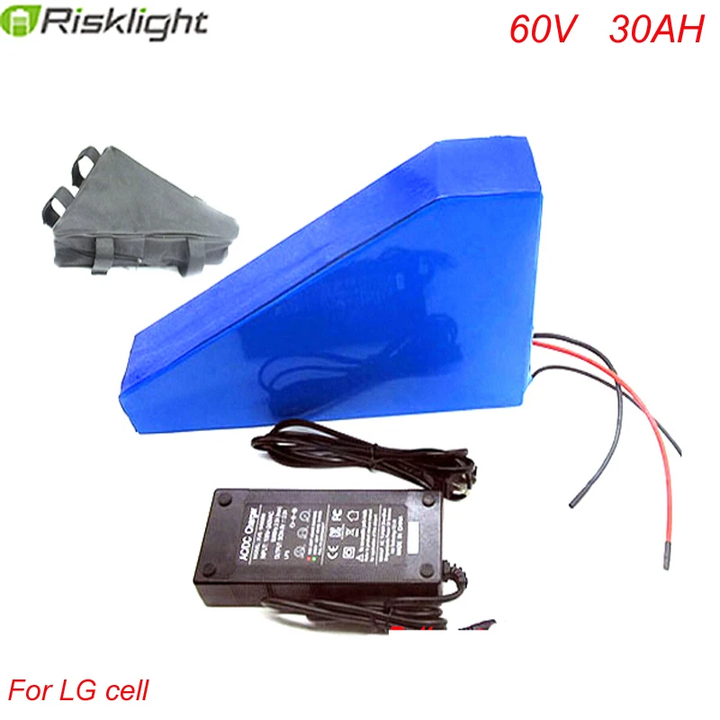 

Electric bike battery 60v 30ah 18650 li ion battery 60v 2000w electric bike battery triangle bag For LG cell